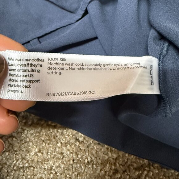 Eileen Fisher Georgette Silk Crepe Tank Top Womens Large Navy Blue Sophisticated - Picture 11 of 12